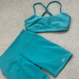Alo Teal Sports Bra and Shorts Set